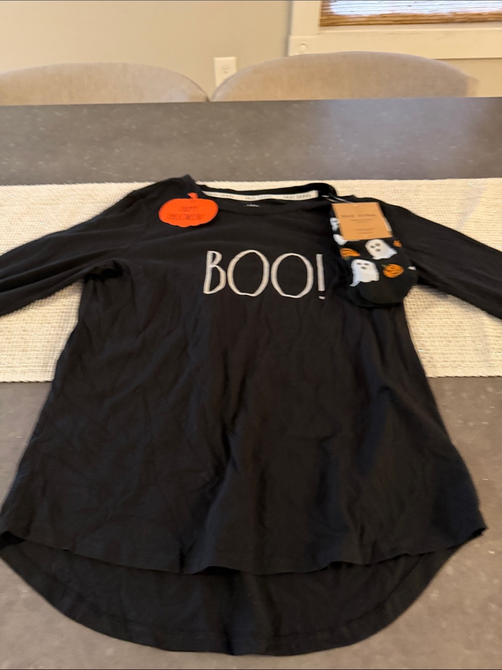 Rae Dunn Black "BOO!" Long Sleeve Tee